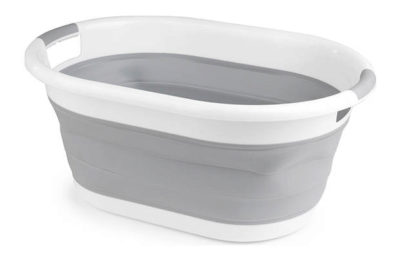 Beldray Foldable Oval Laundry Basket - White and Grey